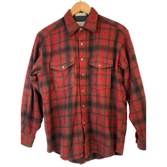Pendelton washable Wool Red Plaid Outdoor Shirt Mens Size M 10001 - Picture 2 of 6